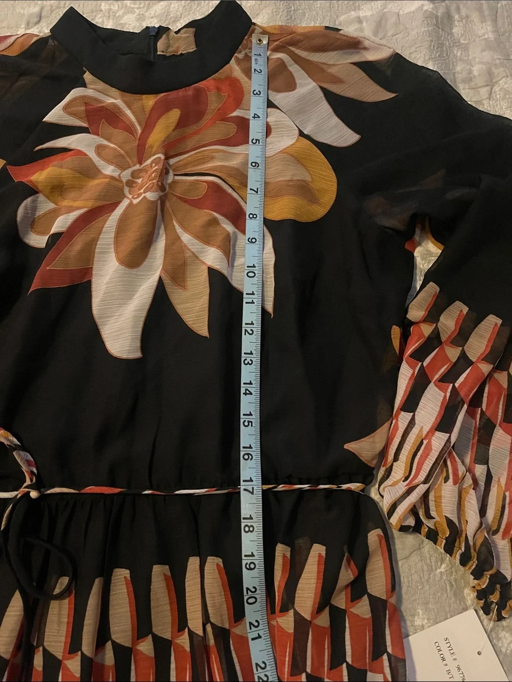 Maison Tara NWT Black Maxi Dress with Mustard, Rust & Cream Floral Accents - Picture 7 of 10